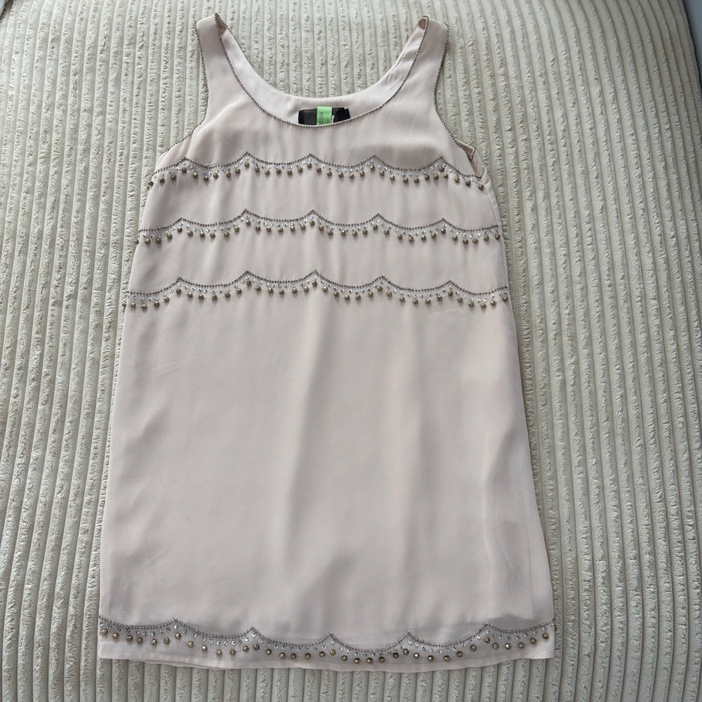 Nude H&M Beaded Scalloped Dress 4